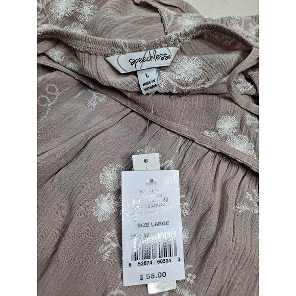 NWT Speechless Juniors' Large Tiered Shift Dress Mini Brown Embroidered - Picture 6 of 10